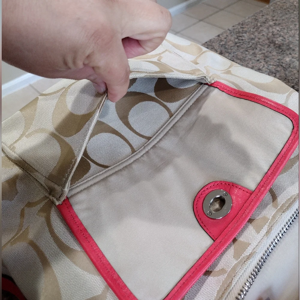 Coach Legacy Signature Courtney Hobo Bag Khaki and Coral Style #22392